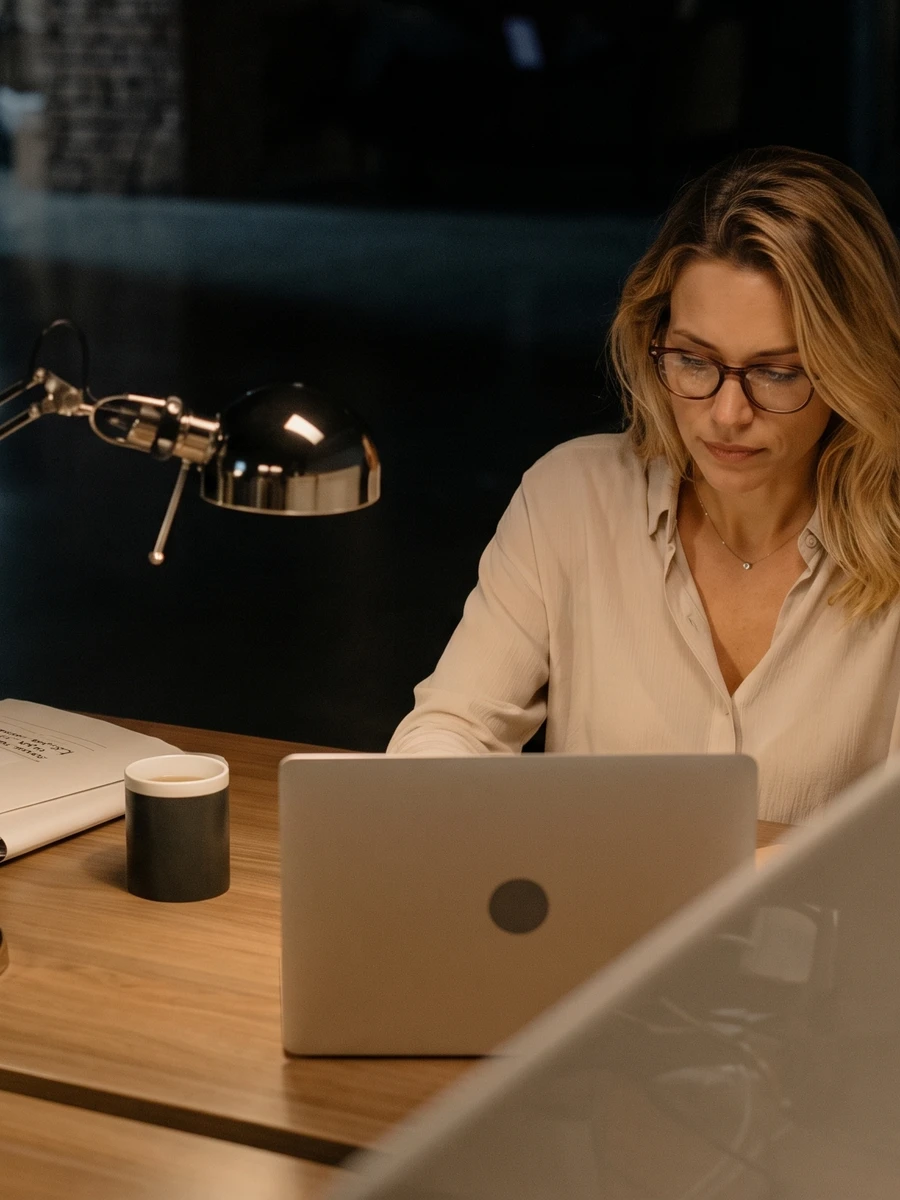 Professionnel au travail le soir, recrutement avec QuickTalent